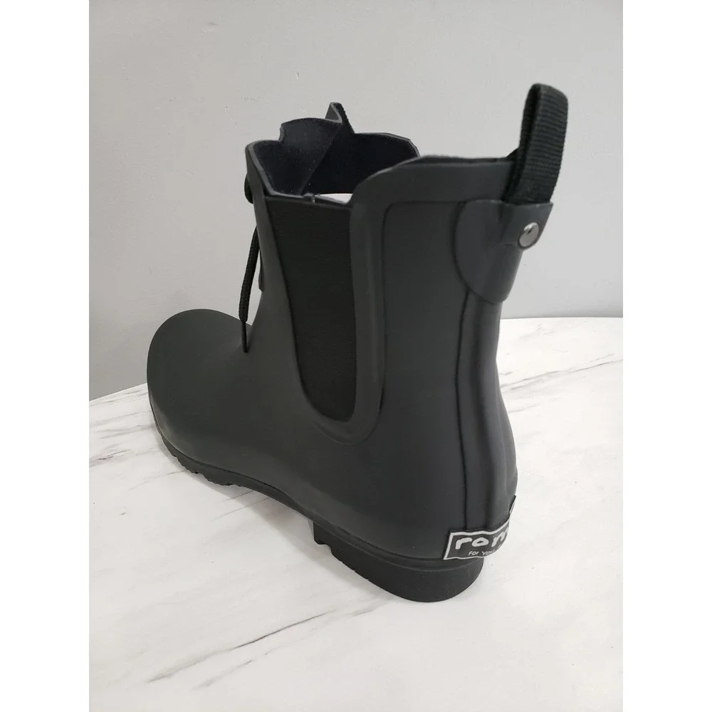 NEW SIZE 10 Ladies Roma Chelsea Lace‎ Up Matte Black Rain Boots Womens Slip On